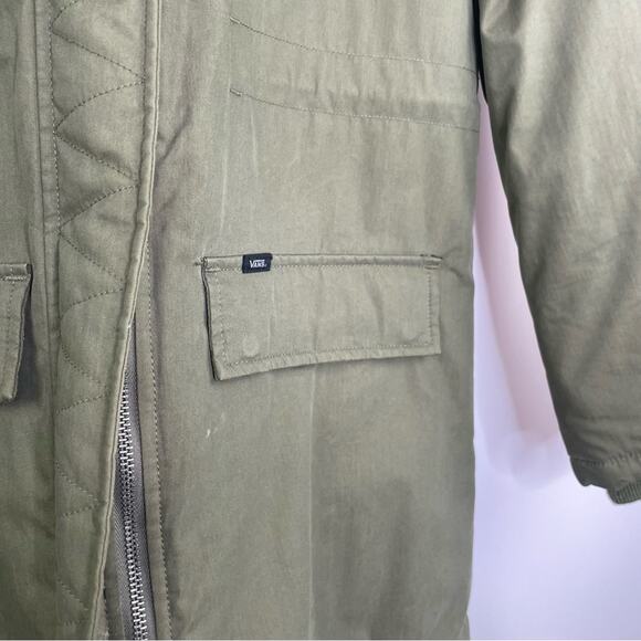 Vans army green puffer coat faux fur hoodie parka jacket women's size XS - Picture 5 of 16